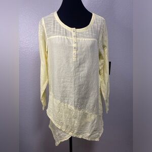 Soft Surroundings Yellow Linen Blend Long Sleeve Gauze Popover Tunic Medium